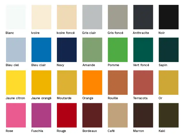 Coloris disponibles pour bâche industrie