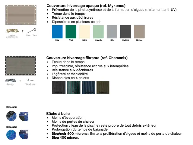 bâche piscine coloris disponibles