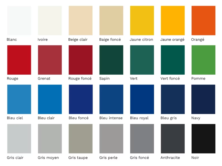 Coloris disponibles pour bâche transport